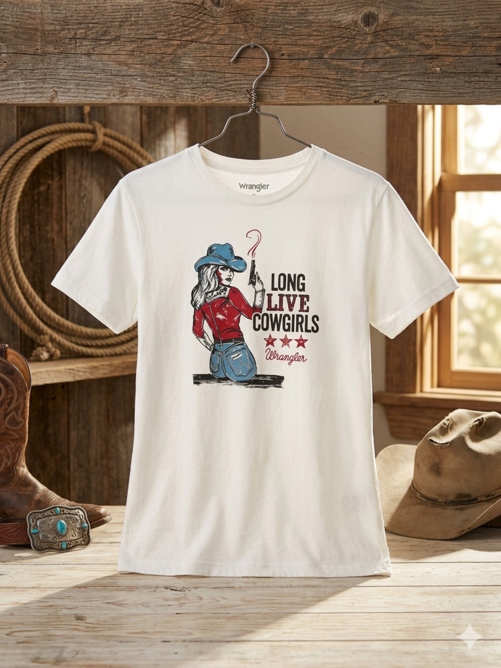 Wrangler White 'Long Live Cowgirls' Graphic Short Sleeve Tee